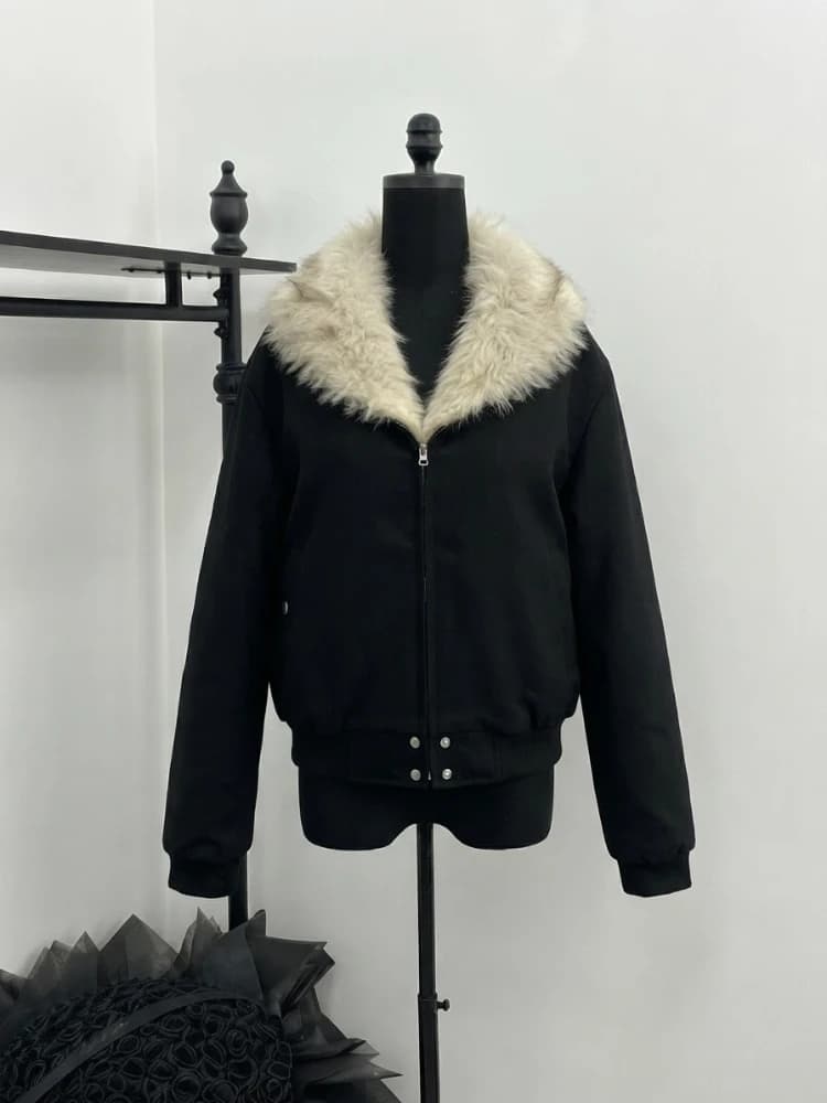Coquette Sweet Faux Fur Collar Zip Up Winter Jacket Women & Men Loose Fit Warm Korean Fashion Casual Streetwear Outerwear 2026