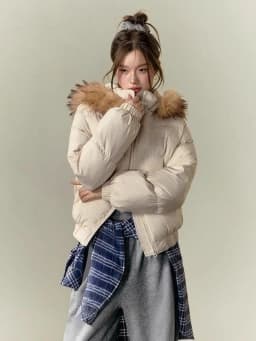 2026 Korean Fashion Women Faux Fur Collar Hooded Jacket Winter Warm Cotton Padded Coat Y2K Vintage Casual Parka Streetwear