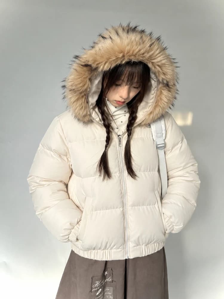 2026 Women Winter Faux Fur Collar Jacket Korean Fashion Warm Cotton Padded Coat Y2K Vintage Casual Parka Streetwear Outerwear