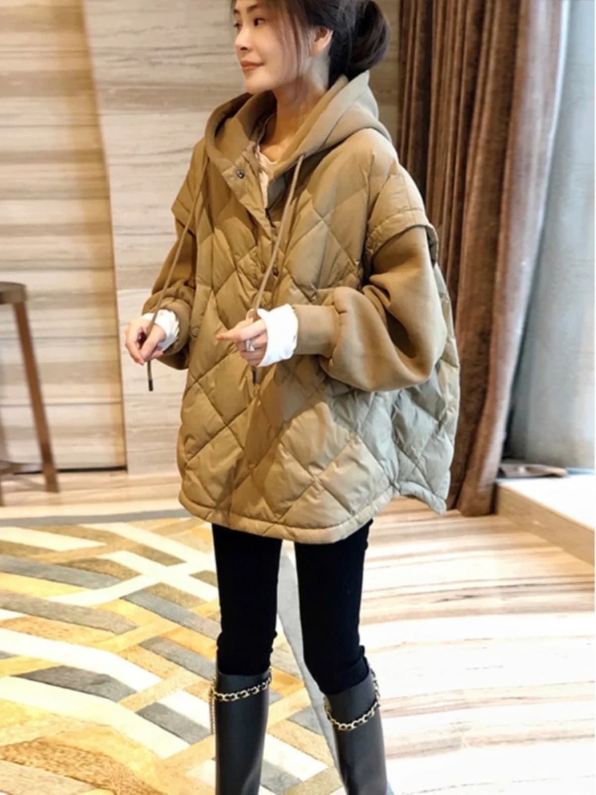 Quilted Hooded Sweatshirt Women's Cotton Jacket Lightweight Padded Durable Vintage Style Long Sleeve Regular Length Coat