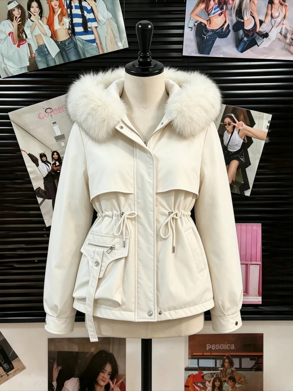 American Vintage Style Faux Fur Hooded Outerwear Women Autumn Winter Warm Long‑Sleeve Casual Fashion Coat Jacket