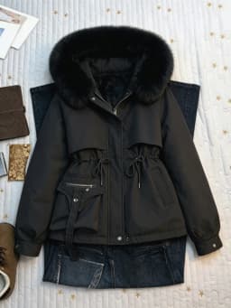 American Vintage Style Faux Fur Hooded Outerwear Women Autumn Winter Warm Long‑Sleeve Casual Fashion Coat Jacket