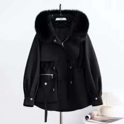 Lady Faux Fur Collar Cotton padded Jacket Autumn Winter Lace Up Loose Short Pocket Parkas Coats Commute Fashion Women Outwear