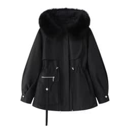Lady Faux Fur Collar Cotton padded Jacket Autumn Winter Lace Up Loose Short Pocket Parkas Coats Commute Fashion Women Outwear