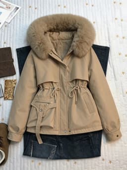 Vintage American Style Faux Fur Hooded Woman Autumn Winter Warm Long Sleeve Coat Casual Fashion Jacket Outerwear Chic Outwear