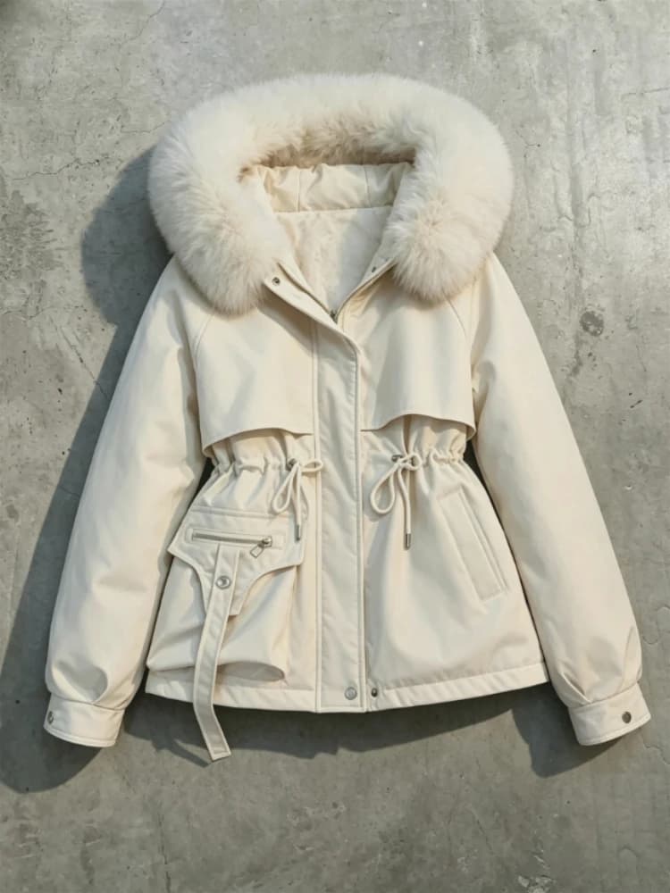 Vintage American Vibe Faux Fur Hooded Ladies Autumn Winter Warm Long Sleeve Jacket Casual Street Chic Daily Fashion Outer Coat