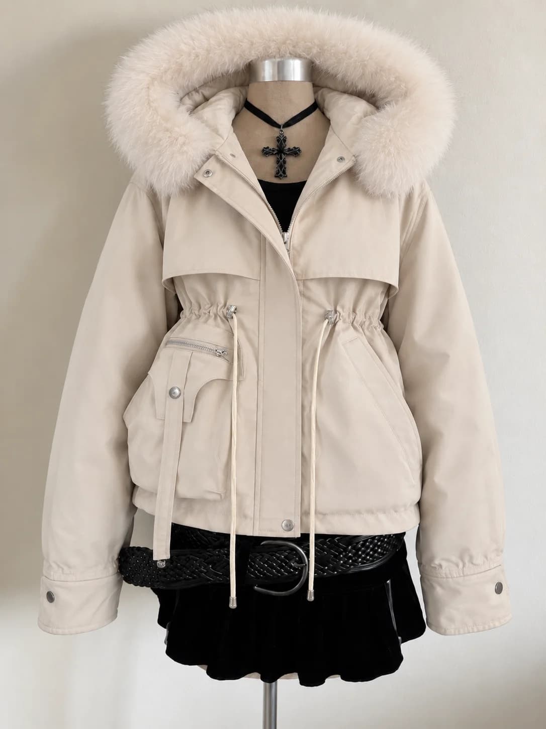 Autumn Winter Lady Faux Fur Collar Cotton‑padded Jacket Solid Short Pocket Parkas Coats 2026 Commute Women Fashion Outwear Tops