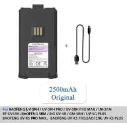 Baofeng UV-5RH Pro Walkie Talkie Battery Type-C Charging Original BL-5RH Rechargable Battery DC7.4V UV-5RM UV-K5 Plus K5 Pro Max
