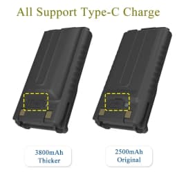Baofeng UV-5RM Battery 2500/3800mAh Original High Power Type-C Charging BF-K5 Plus UV-5RH Pro Walklie Talkie Rechargable Battery