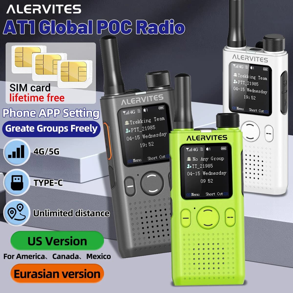 Baofeng AT1 Global Mini Walkie Talkie POC 4G/5G Network Lifetime Free Use Create Groups Unlimited Distance ALERVITES Ham Radio