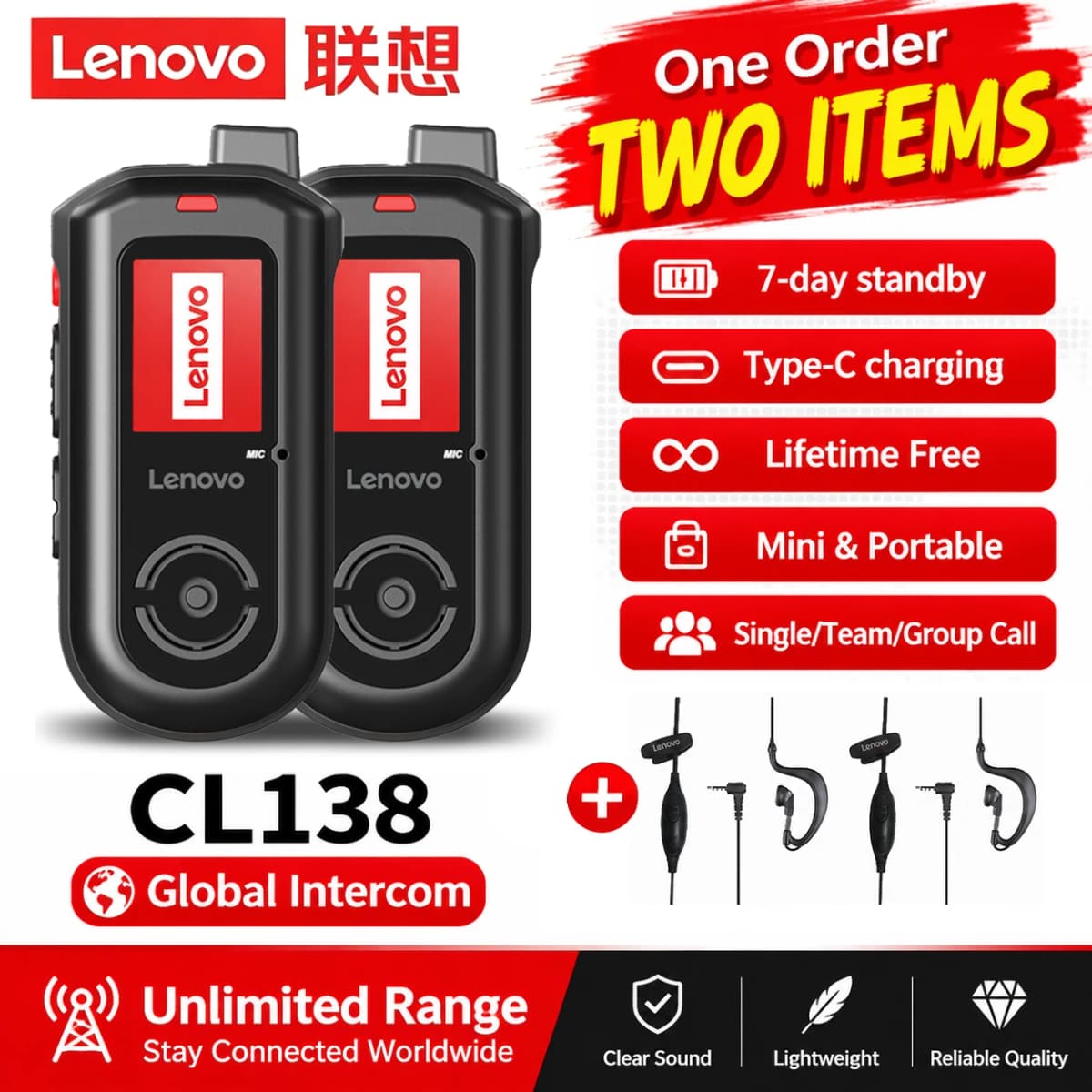 Lenovo (MINI RADIO SIM Lifetime Free)Global 4G POC walkie talkie, 5000 KM remote walkie talkie, global police civilian fleet