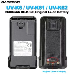 BAOFENG UV-K6 Series Walkie Talkie Li-ion Battery 2600mAh Support Type-C Charging For UV-K61 UV-K62 K65 K67 Pro K68 K69 Radios
