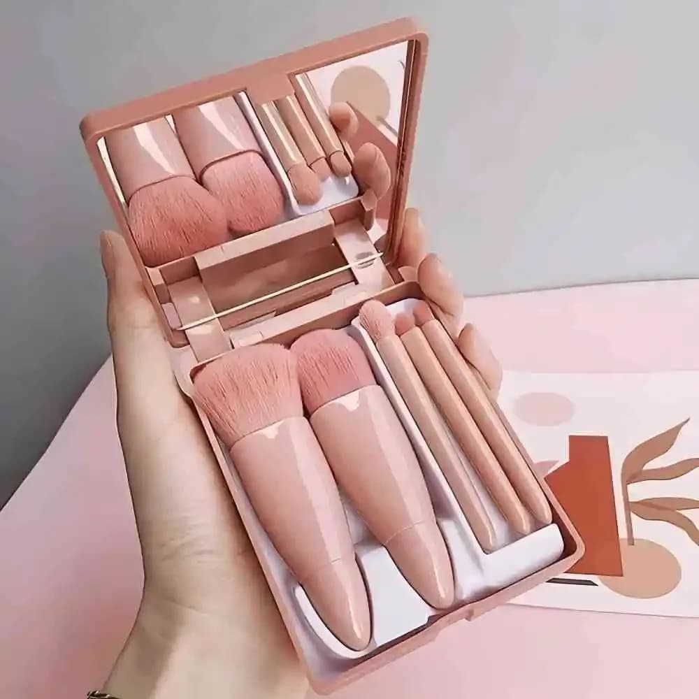 5pcs Mini Makeup Brushes Small Function Kit Complete Brushes Set Cosmetic Brushes With Case And Mirror Travel Size Makeup
