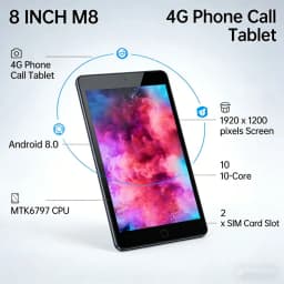 8 INCH T10 3GB RAM 32GB ROM Android 8.0 MTK6797 M8 4G Phone Call Tablet 10-Core 1920 X 1200 Pixels 2 X SIM Card Slot