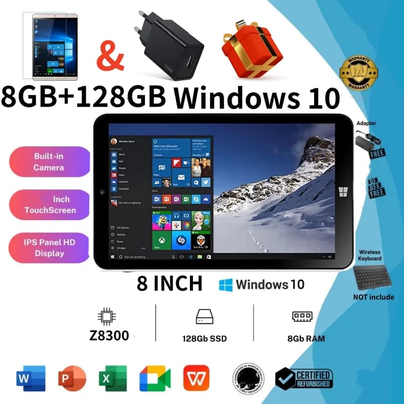 8 INCH 8GB RAM 128GB ROM 64 Bit X64 System T10 Windows 10 Pocket Tablet PC AR3 Dual Cameras Quad Core