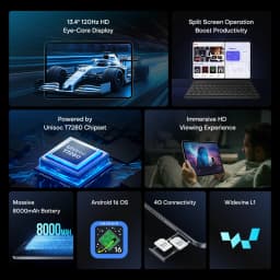 Teclast T65 Tablet 13.4" 2K 120Hz Dsiplay Unisoc T7280 Octa Core Max 26GB RAM 128GB ROM 8000mAh Battery Android 16 Lte Tablets