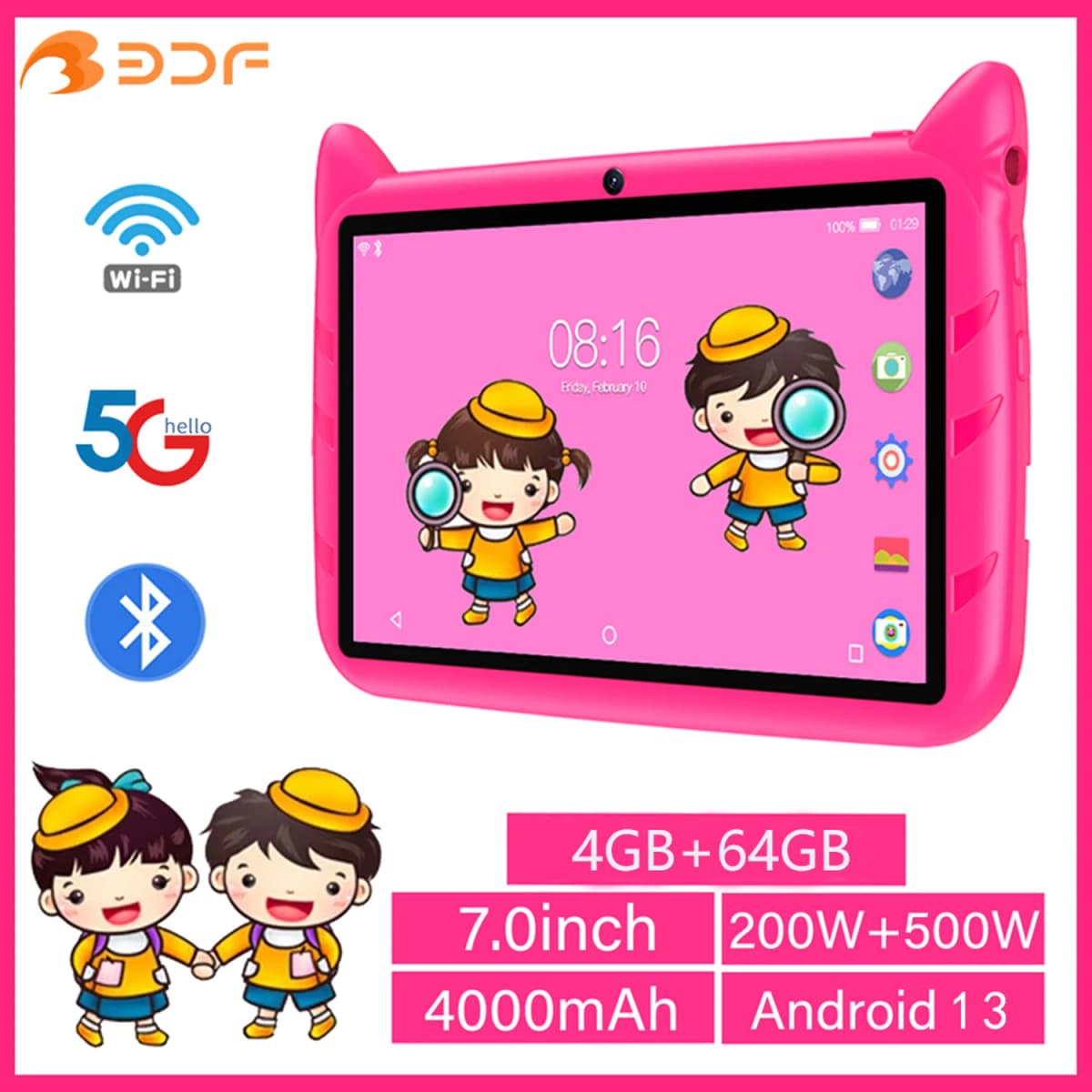 2026 New 7 Inch Kids Tablets Android 13 Quad Core 4GB RAM 64GB ROM 5G WiFi Bluetooth Google Learning Education Tablet PC 4000mAh