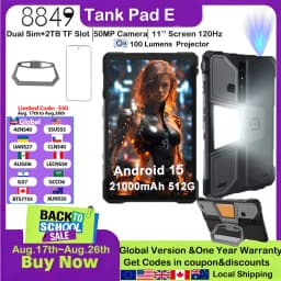 8849 TANK PAD E Unihertz Rugged Projector Tablet Android 15 Smartphone 10.95 inch 120Hz 24GB 512G 21000mAh 50MP 66W Phone Tablet