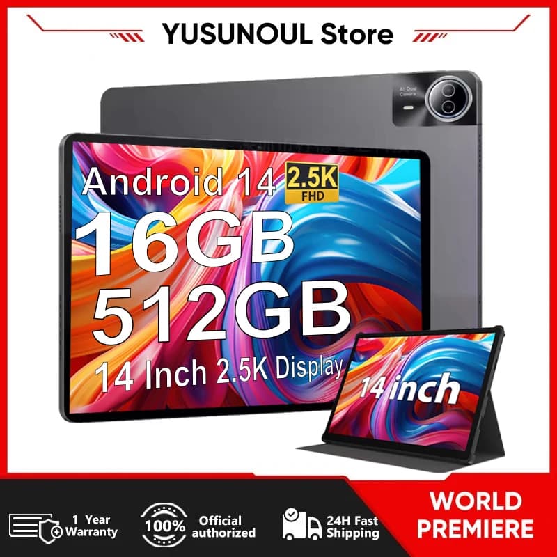 Latest Large Screen 14 Inch Tablet PC Android 14 Tablet 16+512GB Phone Call BT 5G WiFi Pad for Educational/Sheet Music/Kitchen