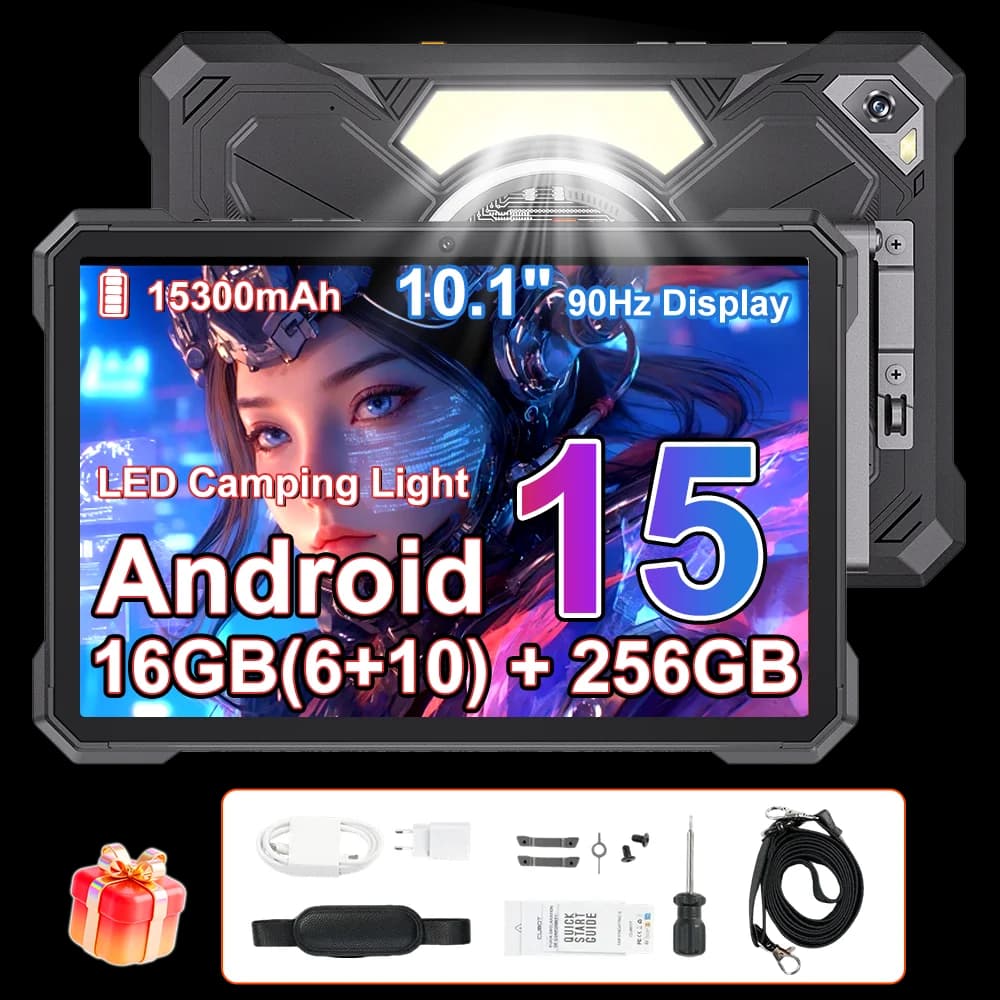 Cubot TAB KingKong S Tablet Android 15 10.1'' 90Hz Display Android 15 15300mAh 16GB(6+10) 256GB Camping Light 48MP Pad