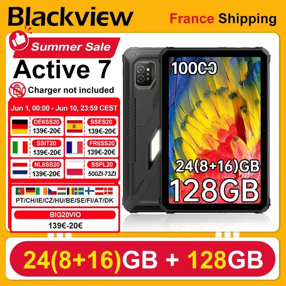 BlackView Active 7 11'' Rugged Tablet [No EU Charger] 24(8+16)GB+128GB Night Version IPS 120Hz 10000mAh 45W  Android 15 NFC