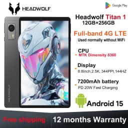Headwolf TiTan1 4G LTE Tablet 8.8 Inch Dual SIM 12G+256GB 7200mAh Android 15 Gaming Tablet MTK Dimensity 8300