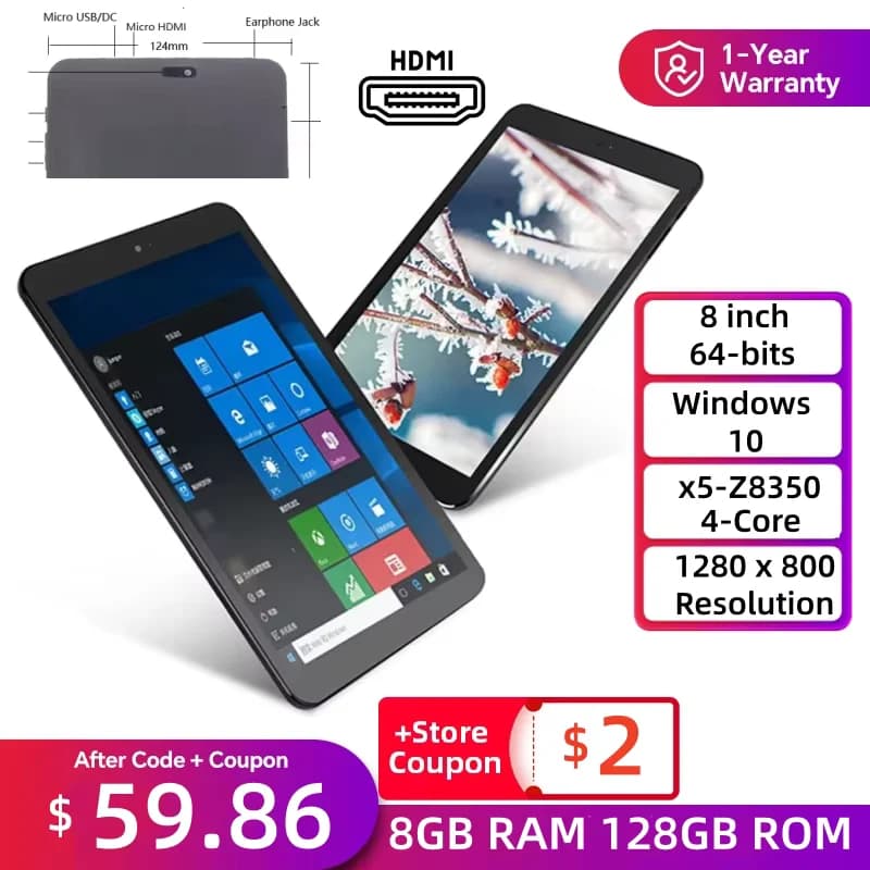 8GB RAM 128GB ROM 8“ AR2 Windows 10 Tablet PC WIFI Bluetooth X5-Z8350 Quad Core 1280 X 800 IPS Dual Cameras