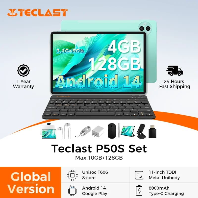 Teclast P50S Set Tablets PC 11'' TDDI Max.12GB RAM 128GB ROM Unisoc T606 Octa Core Android 14 Widevine L1 8000mAh 13MP+5MP