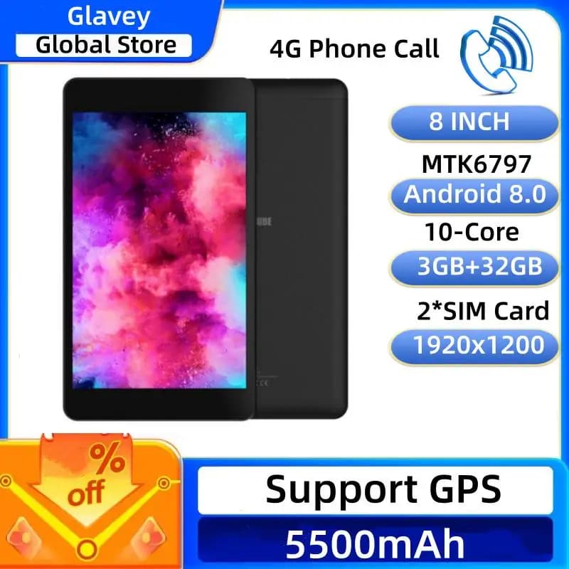 2026 NEW Q1 8" 4G Phone Call Android 8.0 Tablet 3GB RAM 32GB ROM MTK6797 10-Core 1920x1200 Pixels GPS 2*SIM Card 5500mAh
