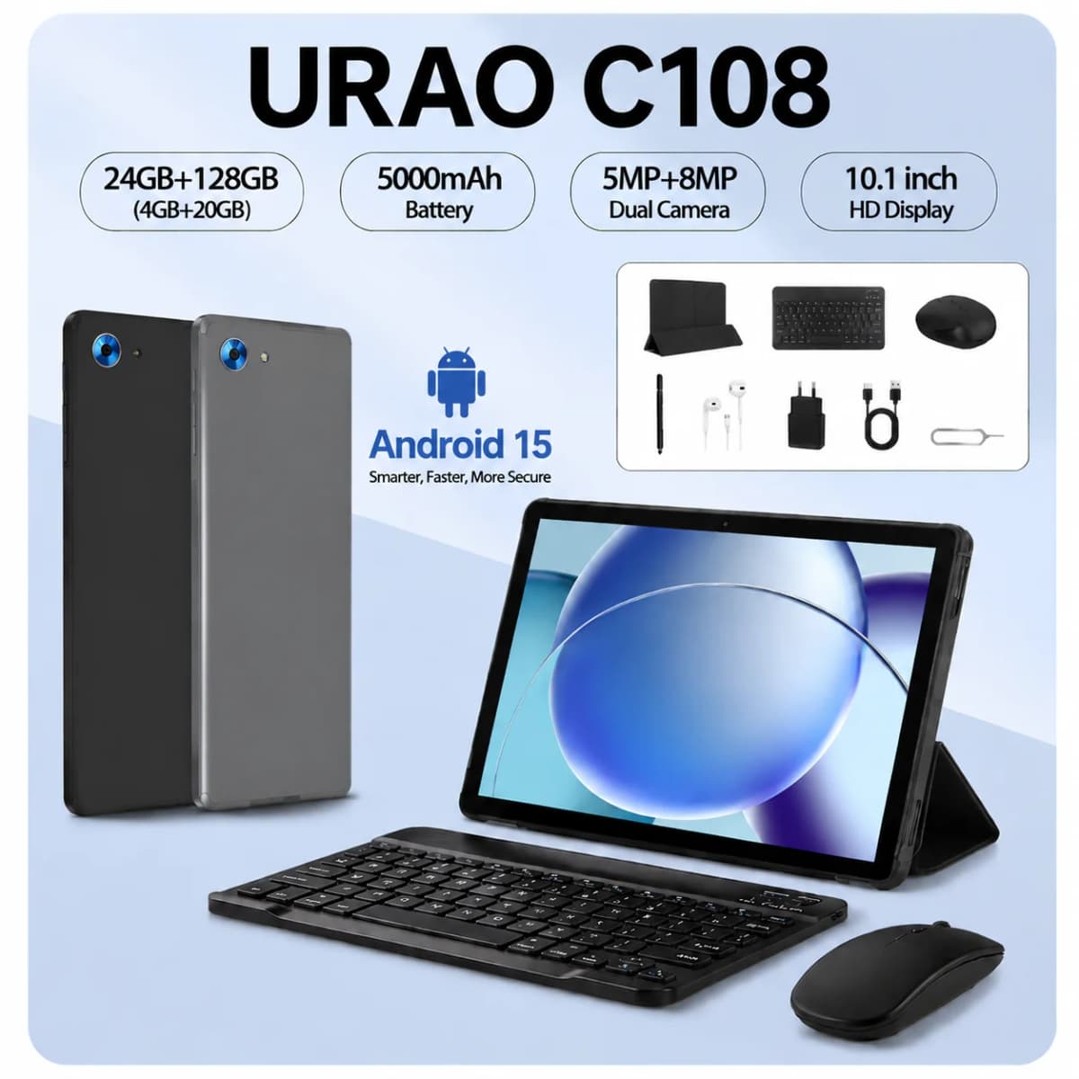 10.1'' Android 16 Tablet 8 Core Tablet 36(6+30)GB+128GB 1TB Expansion WiFi6 5MP+8MP Stylus Keyboard Mouse Headphone PC PAD Set
