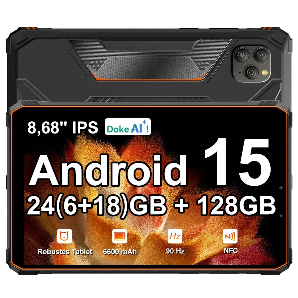 Blackview Active 5 Rugged Tablet, 24GB Expand RAM (6+18GB Virtual RAM) 128GB ROM, 6600mAh Large Battery, Android 15, 8.68 Inch 90Hz IPS Screen, Doke AI, NFC, Fingerprint Unlock Waterproof Industrial Tablet