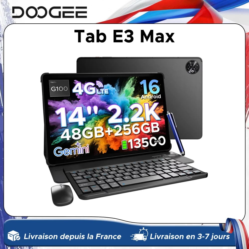 DOOGEE Tab E3 Max 2 IN 1 Tablet PC Android 16 Gemini AI 14'' 2.2K Display 48GB(8+40) RAM 256GB ROM 13500mAh Battery Smart Pads