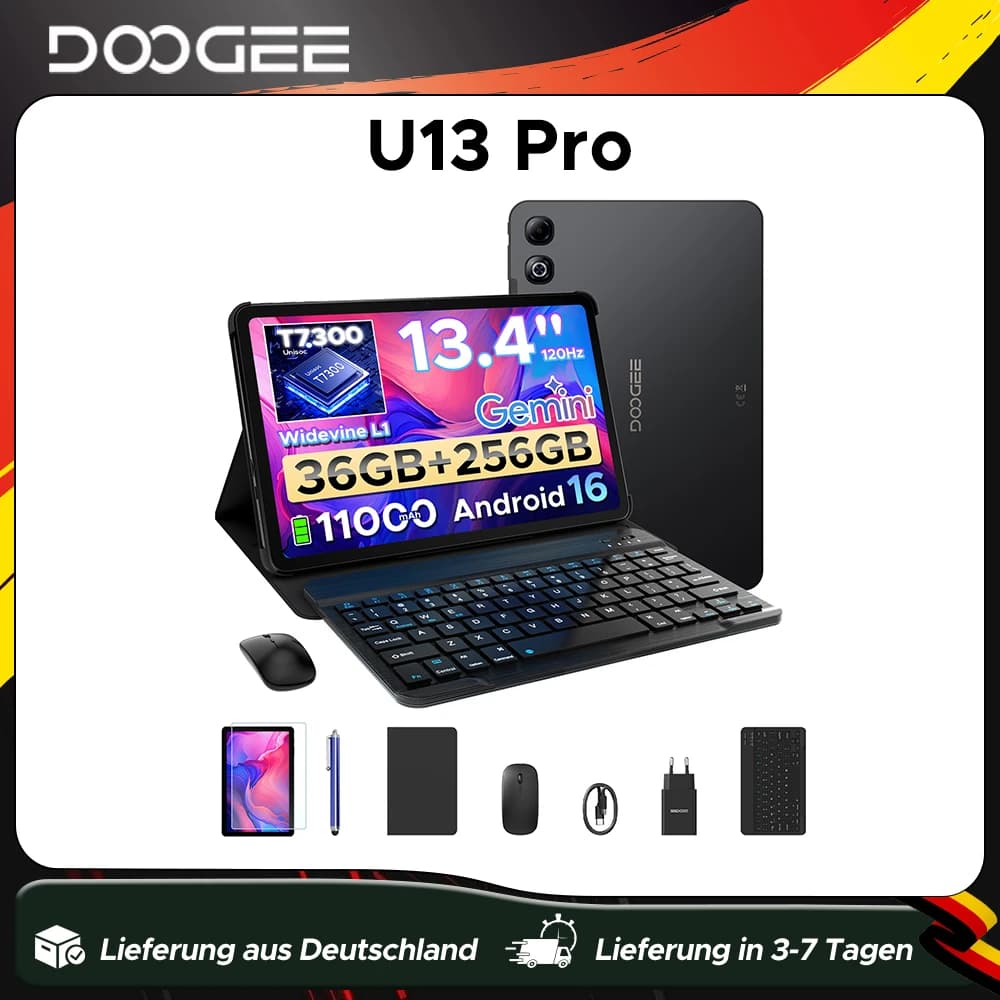 DOOGEE U13 Pro 2 in 1 Tablet PC 13.4" Screen Android 16 11000mAh 36GB RAM(6+30) 256GB ROM Gemini AI Widevine L1 Netflix Supports