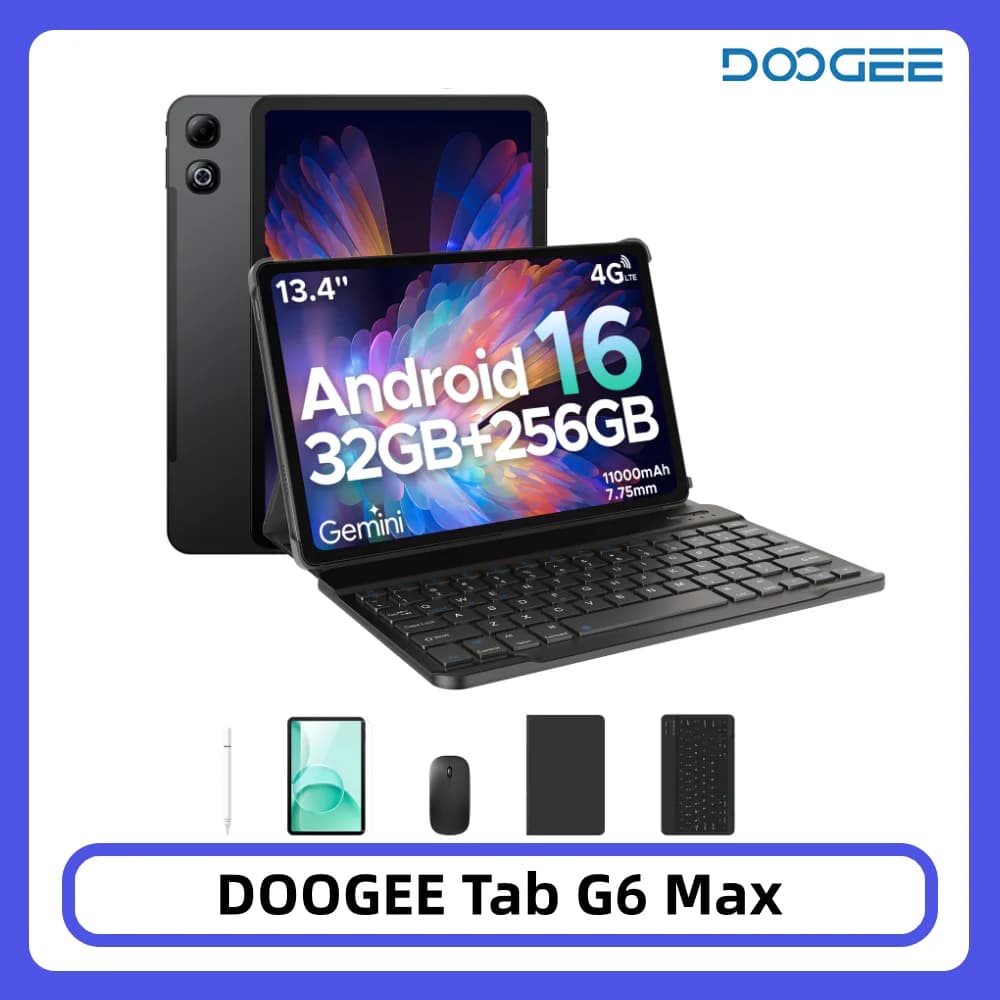 DOOGEE Tab G6 Max 2 in 1 Tablet PC 32GB 256GB 13.4'' FHD+ Display Android 16 Gemini AI 11000mAh 7.7mm Ultra-thin Widevine L1
