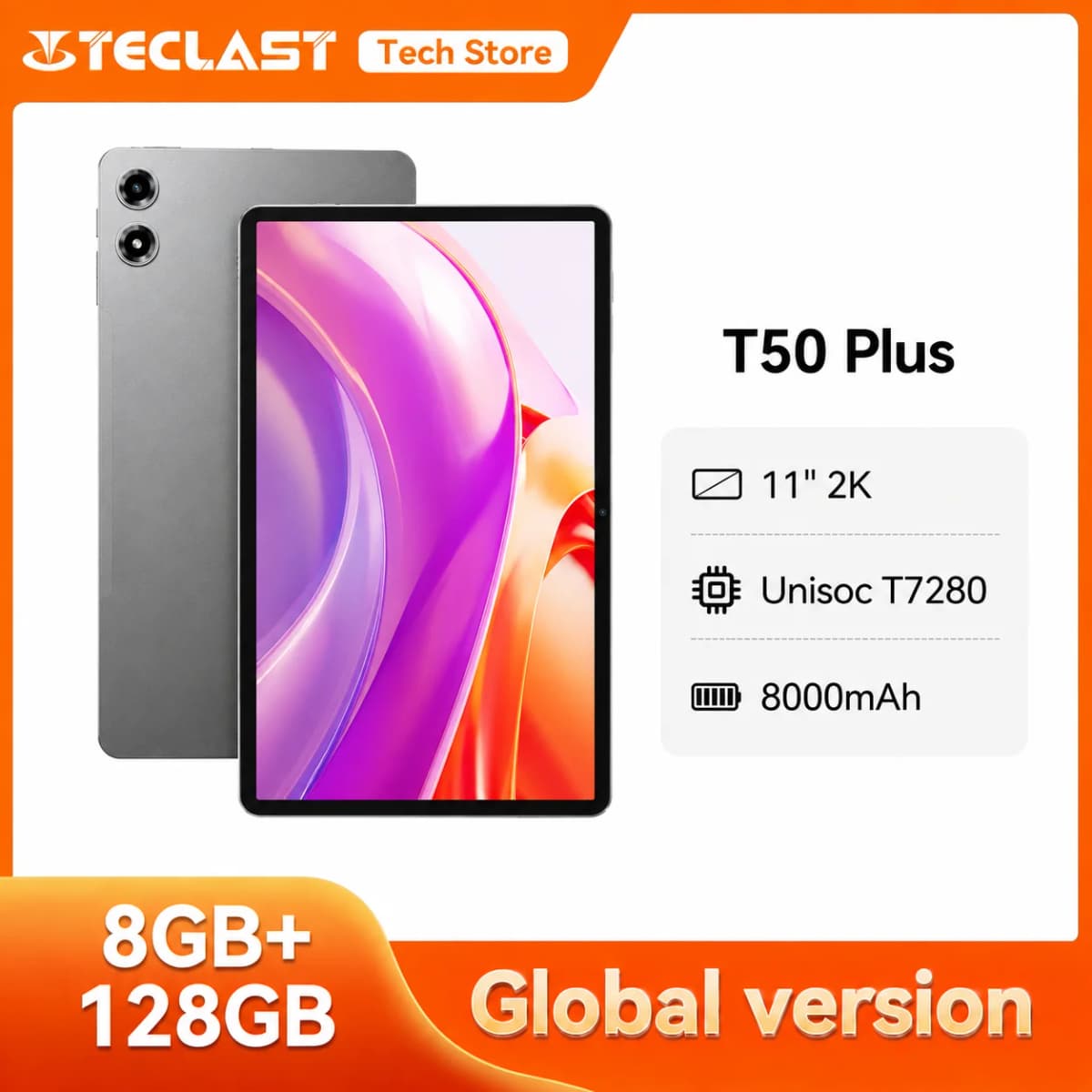 Teclast T50 Plus Tablet PC 11" 2K FHD Display 120Hz Android 16 UNISOC T7280 8GB 128GB 8000mAh Battery 4G LTE Dual SIM GPS