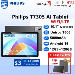 Global Version Philips T7305 AI Tablet 10.1' 12GB(+8GB Virtual RAM) 128GB 4G LTE Unisoc T606 5000mAh L1 Wifi Android 16 Tablets