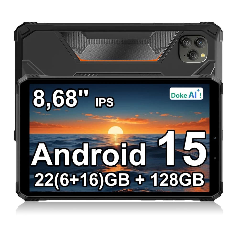 Blackview Active 5 [No EU Charger]Rugged Tablet, 22(6+16)GB RAM+128GB ROM, 8.68" 90Hz IPS Screen, 6600mAh Battery, Android 15, Doke AI, NFC, Fingerprint