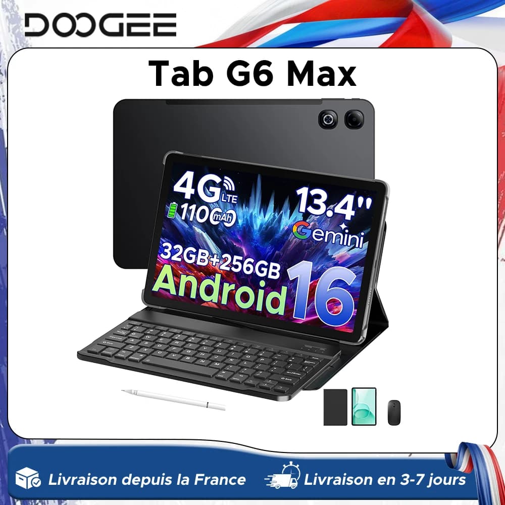 DOOGEE Tab G6 Max Tablet Android 16 32GB+256GB 13.4'' 90Hz Display 11000mAh Battery 7.7mm Ultra-thin UNISOC T7280 Widevine L1