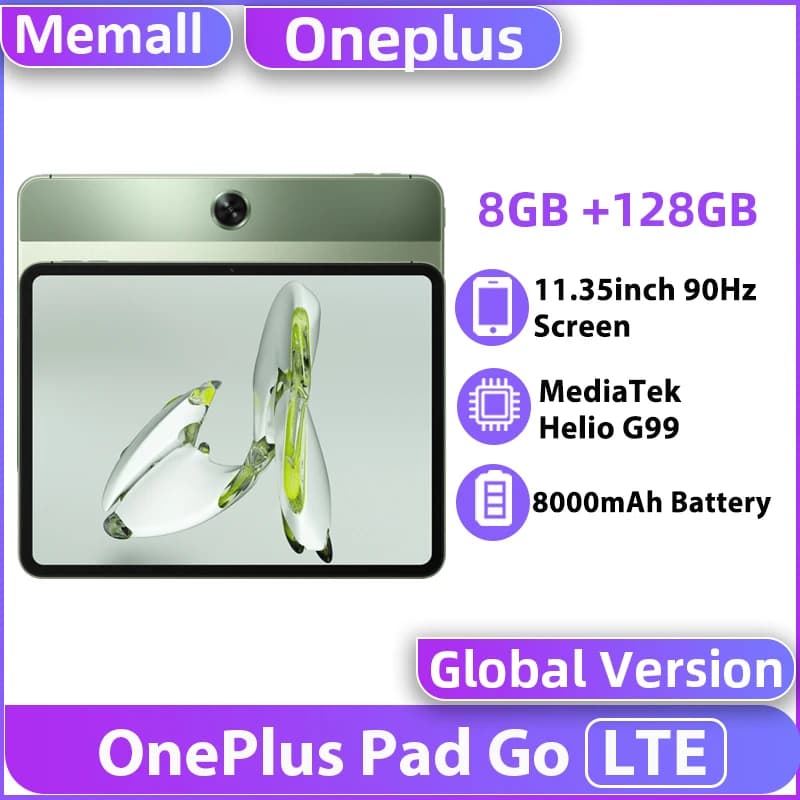 Global Version OnePlus Pad Go LTE 11.35" LCD Screen Tablets 8MP Camera MediaTek Helio G99 128GB 8000mAh Battery 33W SUPERVOOC