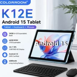 COLORROOM Android 15 10.1 Inch Tablet with Case,Keyboard Mouse, 24GB RAM 64GB ROM, GMS, 1TB Expandable, 2-in-1 Tablet for Work