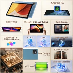 Android13 Tablet,Quad Core,6GB (2GB+4GB Expand) RAM+32GB Storage,1TB Expansion,WiFi,2MP+8MP Camera,6000mAh Battery,10.1" Screen
