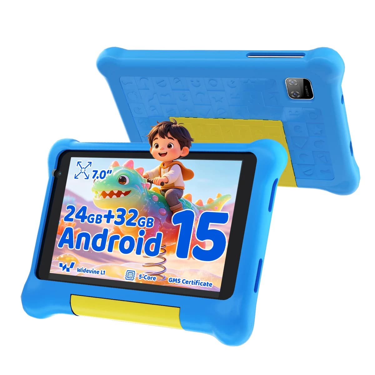 BUFO KB09 7 Inch Kids Tablet Android 15 Go 24(3+21)GB+32GB Widevine L1 WiFi6 BT5.4 1TB Expandable Children Learning Tablet PC With Shockproof Silicone Case