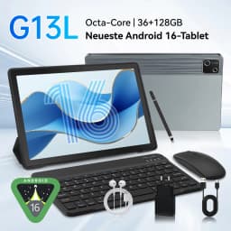 G13L Gray 10.1 Inch Android 16 Tablet PC Octa‑Core Processor 36GB(6+30GB Virtual) 128GB ROM 1TB Expand WiFi6 6800mAh Fast Charging 5MP+8MP Dual Camera Full Accessory Bundle Keyboard Mouse Stylus Case Headset Business Learning Tablet US Local Warehouse