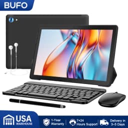 BUFO Tablet,10" Android 15 Tablet with Octa-core Processor 24GB RAM 128GB ROM HD IPS Touchscreen 8H Battery, Wi-Fi 6, BT 5.0, Dual Camera, Android Tablets with Keyboard Mouse Stylus Case Headphone