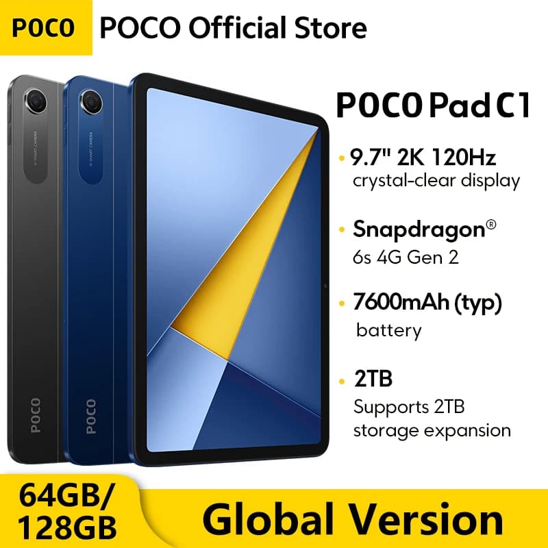 Global version POCO Pad C1 Tablet Snapdragon® 6s 4G Gen 2 Mobile Platform 9.7" 2K 120Hz display 8MP 7600mAh Wi-Fi