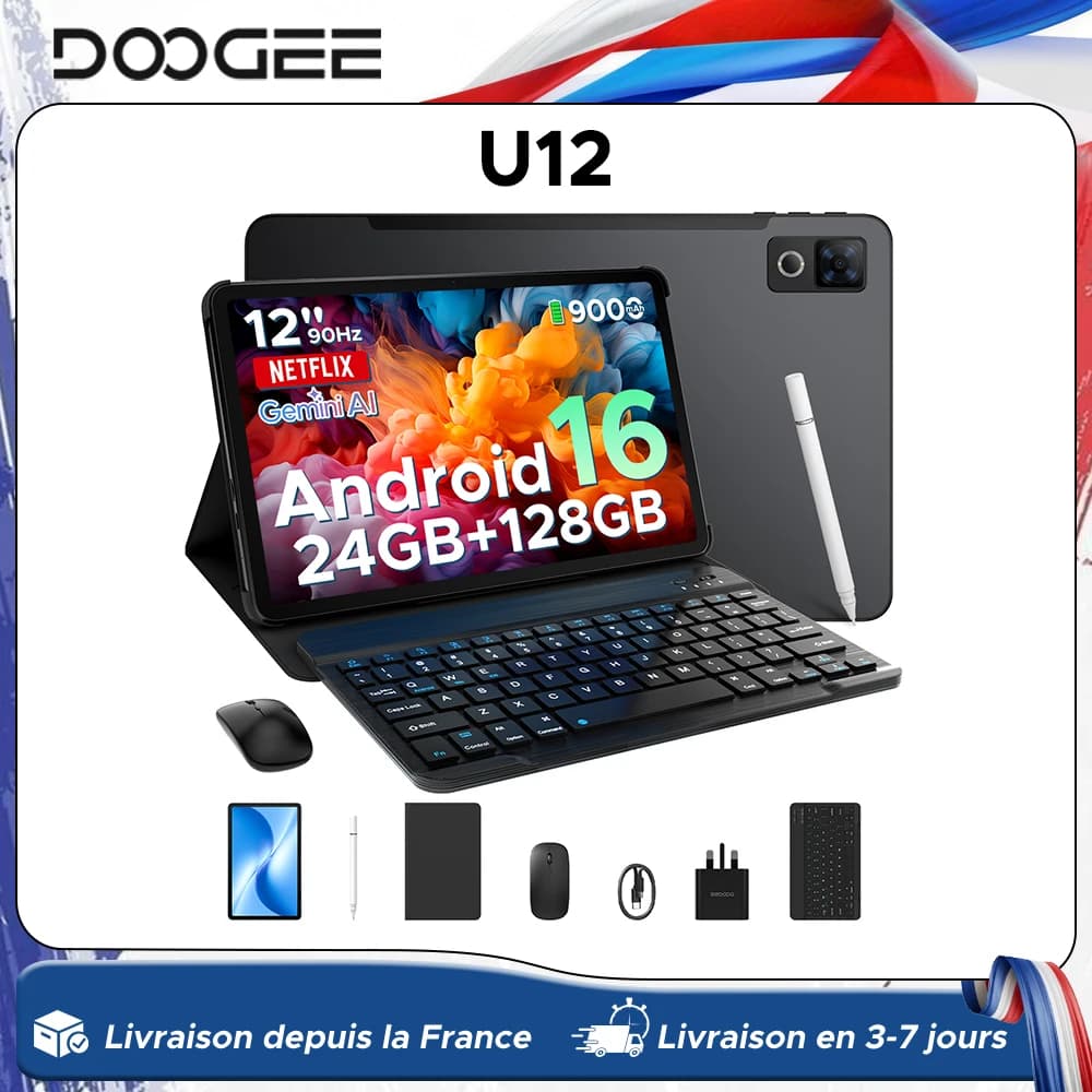 DOOGEE U12 Tablet PC Android 16 12'' S Display 24GB RAM (6GB+18GB) 128GB 9000mAh Battery UNISOC T7255 Widevine L1 Dual Dpeakers