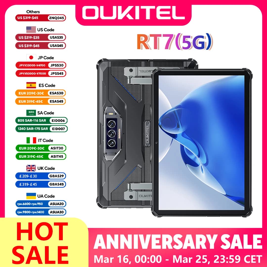 Oukitel RT7 5G TITAN Rugged Tablet 10.1" FHD+ 32000mAh 12GB+512GB Android 13 Tablet MTK Dimensity 720 48MP+20MP Tablets PC