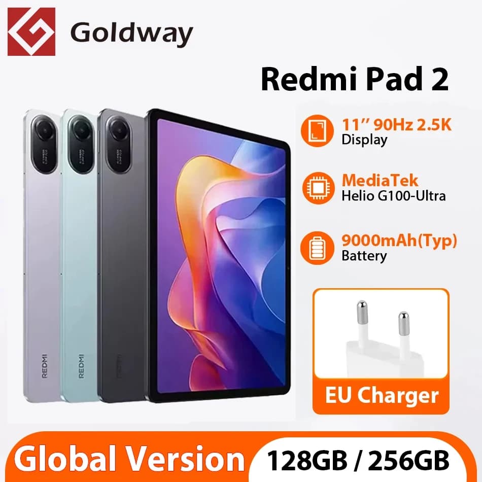 Global Version Xiaomi Redmi Pad 2 128GB 256GB ROM MediaTek Helio G100-Ultra 11" 2.5K 90Hz Display 9000mAh Battery Mi Tablet PC