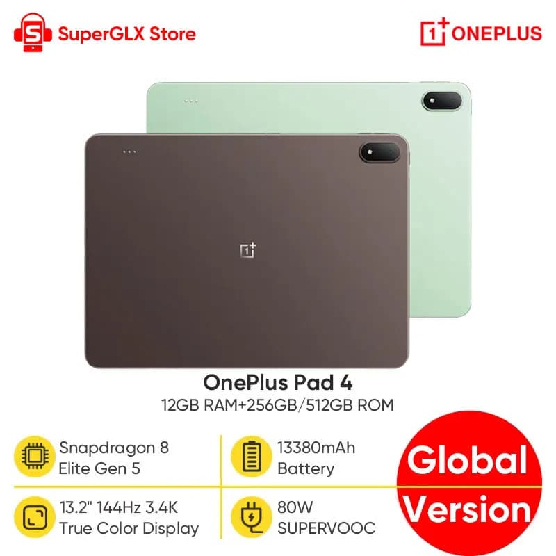 Global Version OnePlus Pad 4 Tablet Snapdragon 8 Elite Gen 5 13.2" 144Hz 3.4K True Color Display 13380mAh Battery Bluetooth 6.0