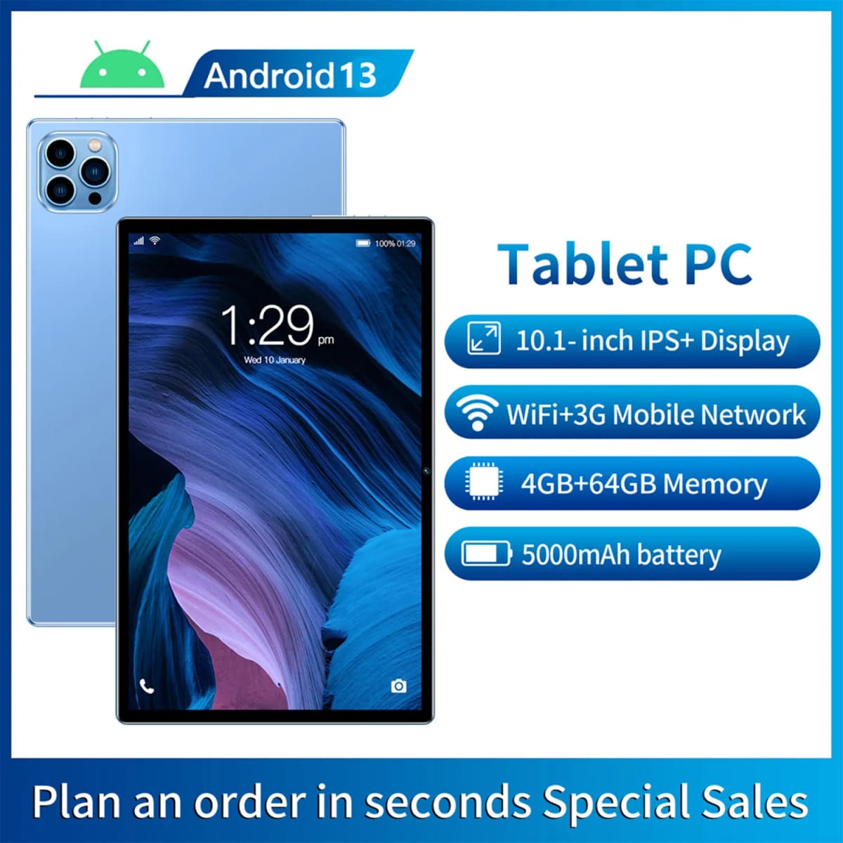 New 10 Inch Global Version Android Tablet Pc Google Play 4GB RAM 64GB ROM Octa Core 3G Phone Call Dual SIM WiFi Tablets